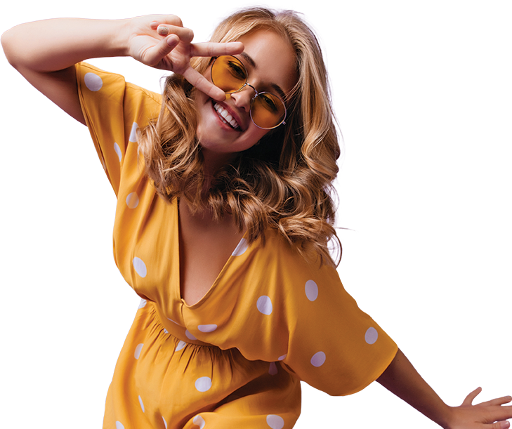 Woman giving peace sign